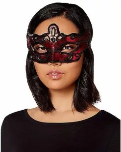 Red And Black Lace Sequin Eye Half Mask -Halloween Sales 01408558 c