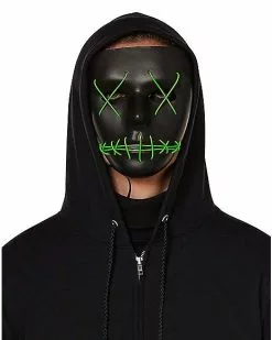 Light Up EL Wire Green Stitched Black Half Mask -Halloween Sales 01548692 b