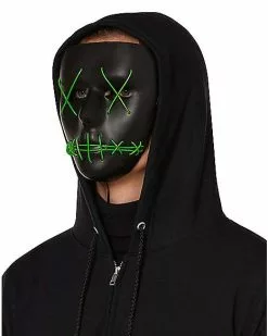 Light Up EL Wire Green Stitched Black Half Mask -Halloween Sales 01548692 d