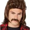Brown Mullet Wig With Mustache