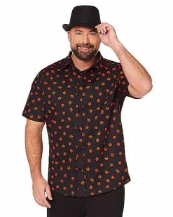 Pumpkin Print Button Down Plus Size Shirt