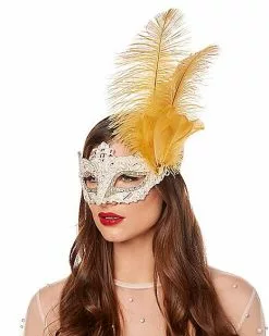 Gold Feather And Lace Eye Half Mask -Halloween Sales 01587898 b