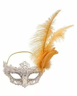 Gold Feather And Lace Eye Half Mask -Halloween Sales 01587898 c