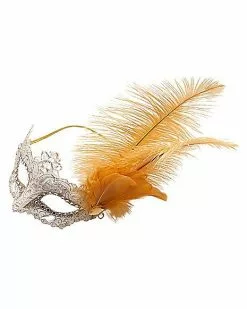 Gold Feather And Lace Eye Half Mask -Halloween Sales 01587898 d