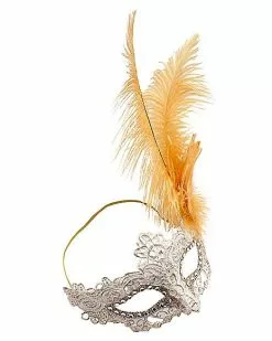 Gold Feather And Lace Eye Half Mask -Halloween Sales 01587898 e