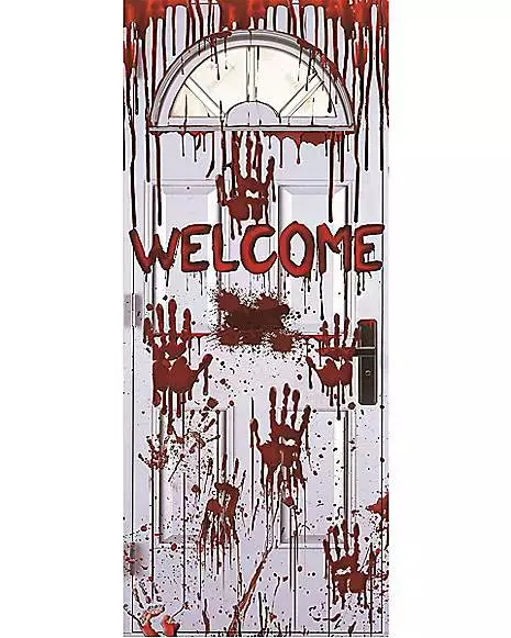 Bloody Handprints Welcome Door Cover 3 Bloody Handprints Welcome Door Cover